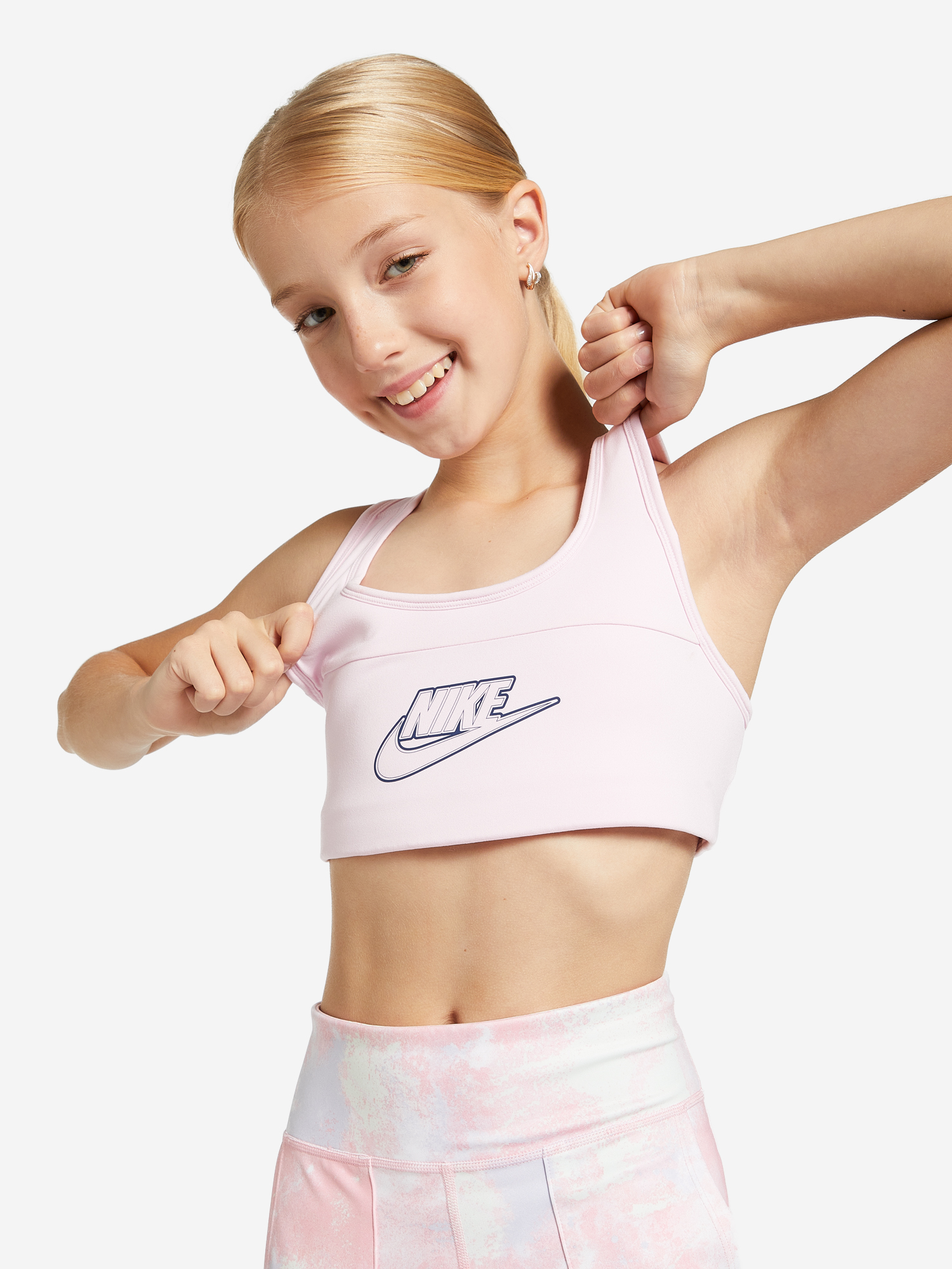 фото Спортивный топ бра для девочек nike dri-fit swoosh, розовый, размер 137-146